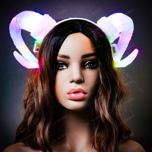 White LED Light Ram Horns Cosplay Party Head Band